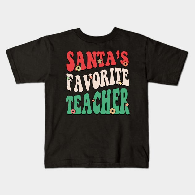 Santa's Favorite Teacher Kids T-Shirt by DigitalCreativeArt